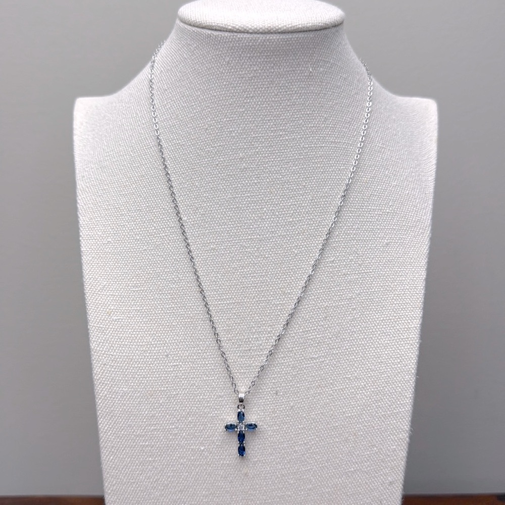 Blue & Silver Cross Pendant Necklace - Picture 6 of 9